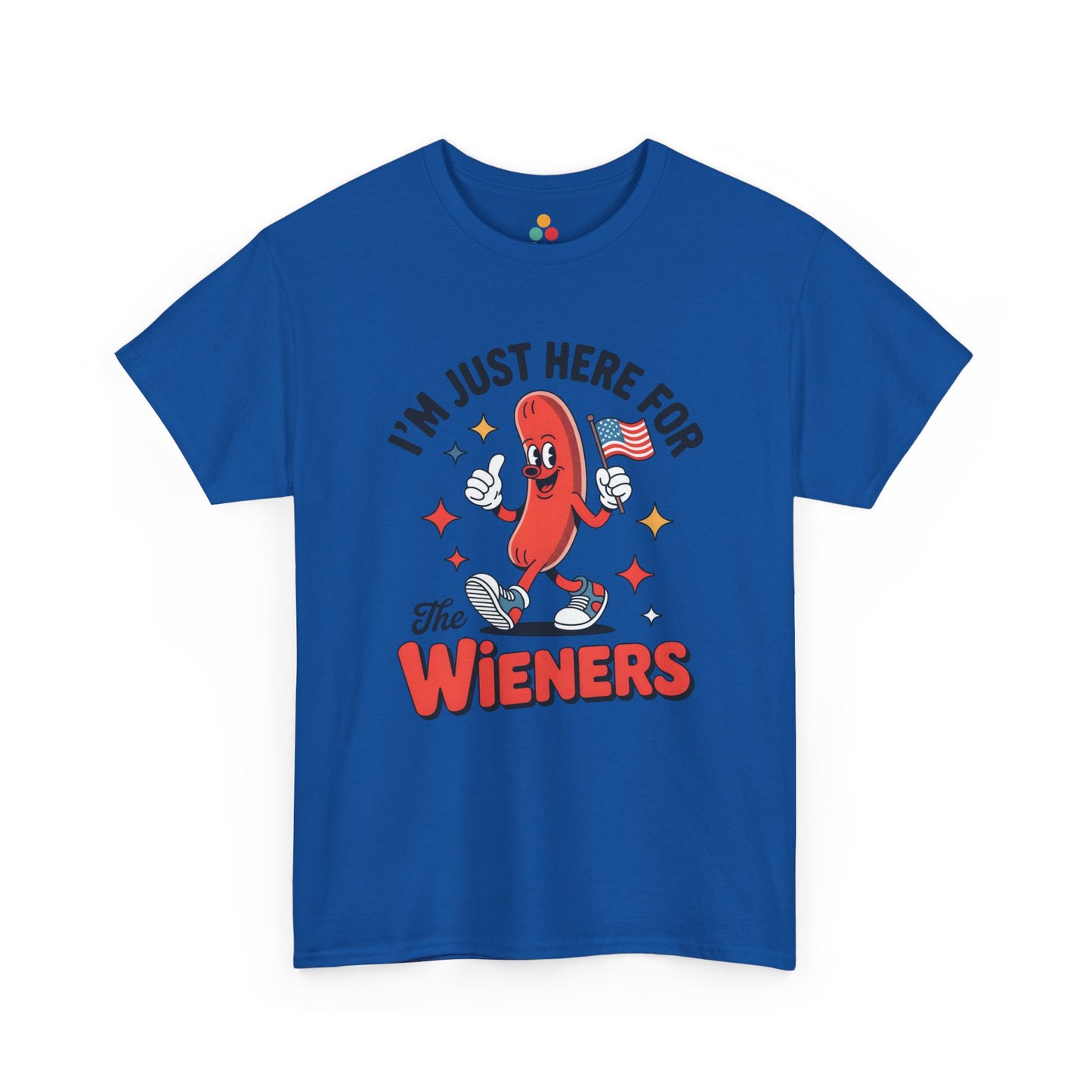 TEEZOCA Funny BBQ Shirt t-shirt with I'm Just Here for the Wieners text, stars, and playful cookout art.
