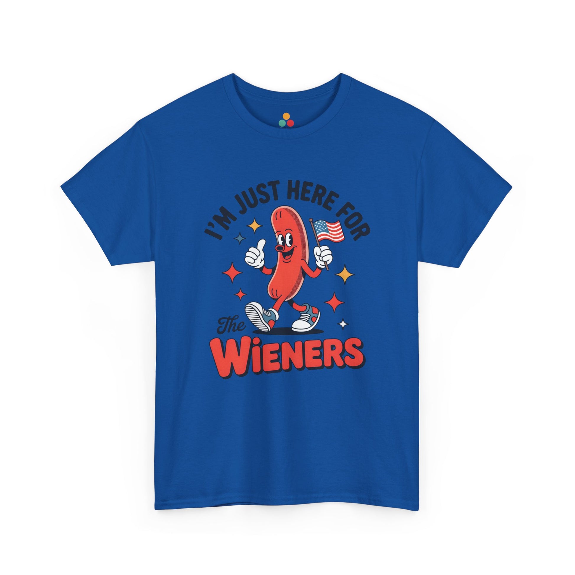 TEEZOCA Funny BBQ Shirt t-shirt with I'm Just Here for the Wieners text, stars, and playful cookout art.
