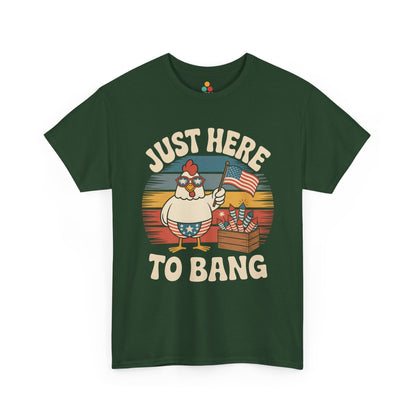 TEEZOCA Funny Fourth of July Shirts t-shirt artwork with a Chicken 4th of July Shirt theme, rooster character, and fireworks box.
