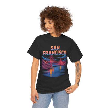 San Francisco Golden Gate Unisex T-shirt Neon Bridge City Art | TEEZOCA 
