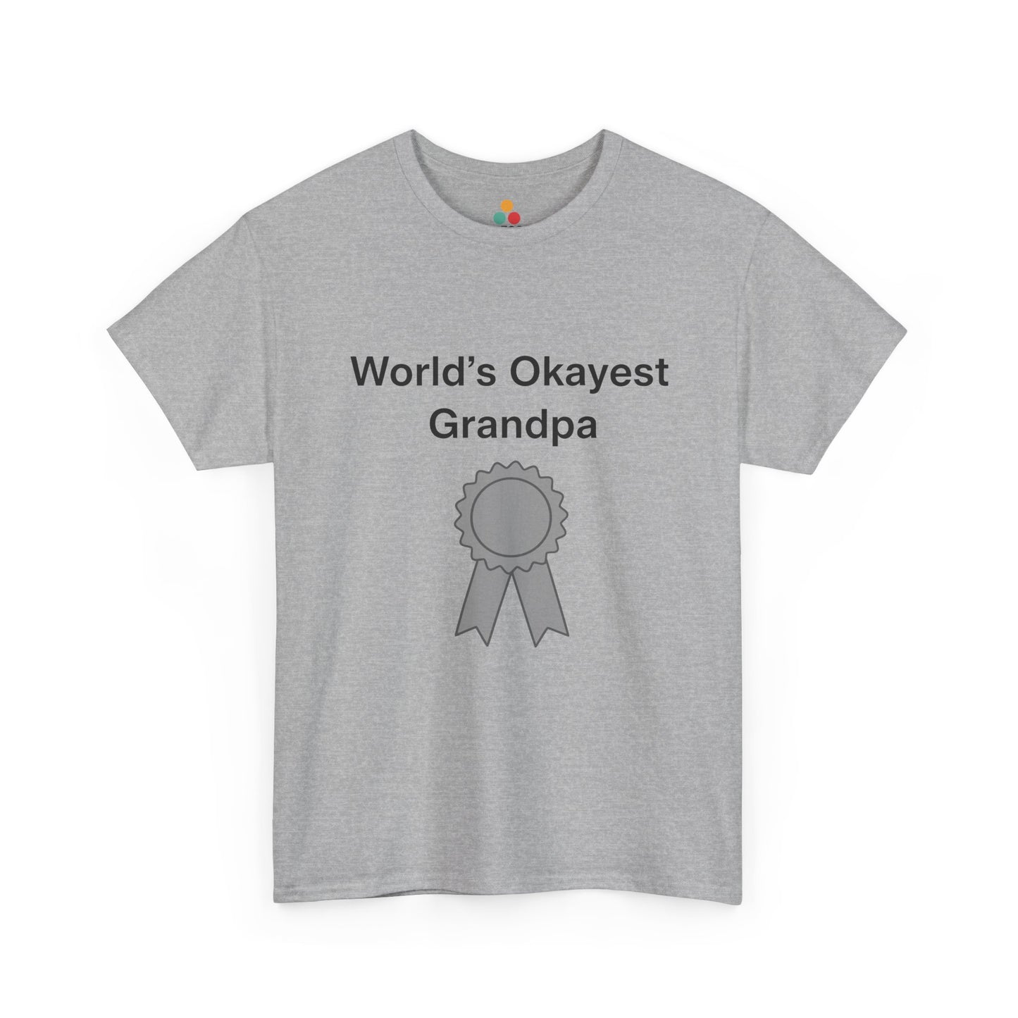 TEEZOCA Gray “World’s Okayest Grandpa” humorous grandpa gift t-shirt shown flat.