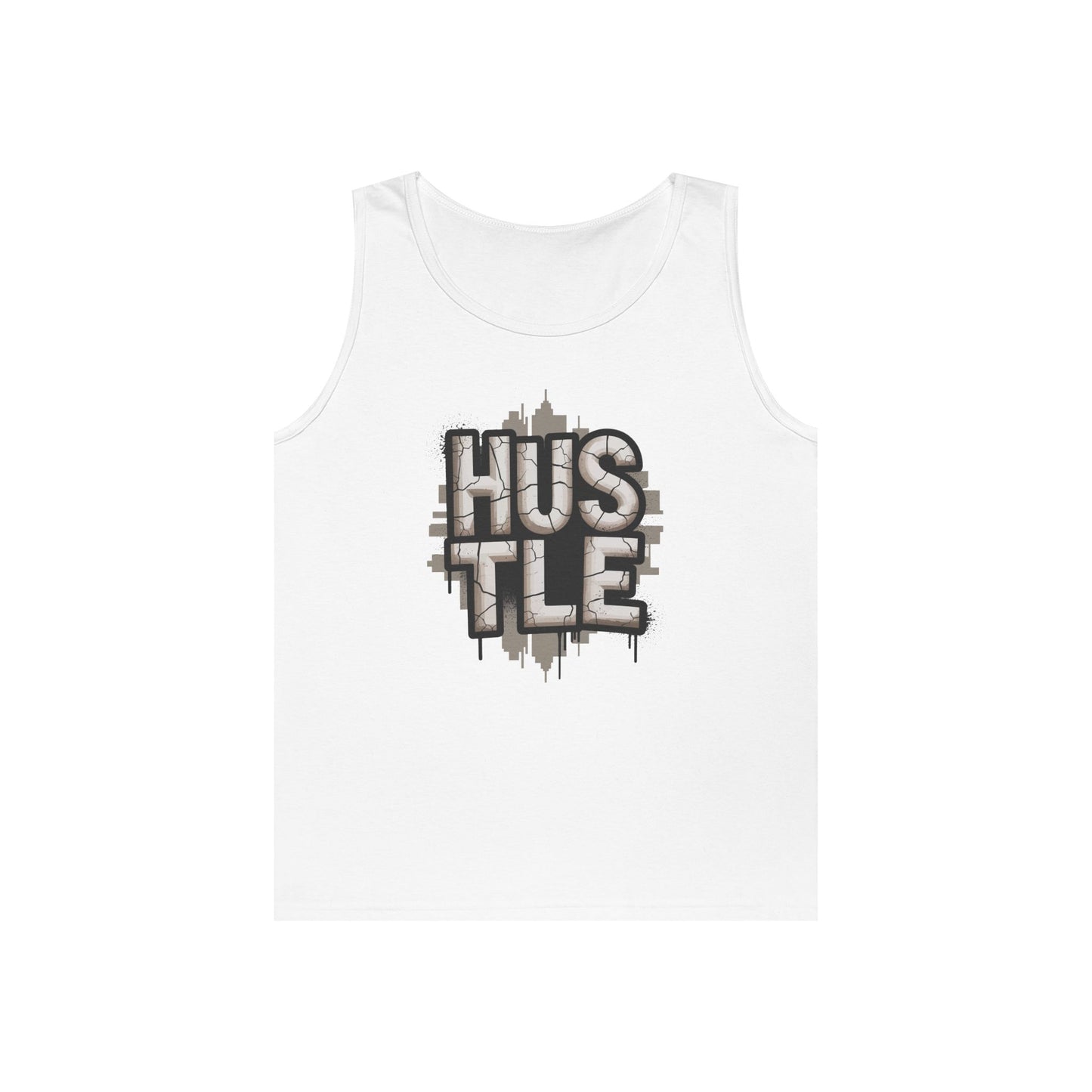 HUSTLE Cracked Street Typography Skyline Unisex Tank Top for Grind Mode | TEEZOCA 