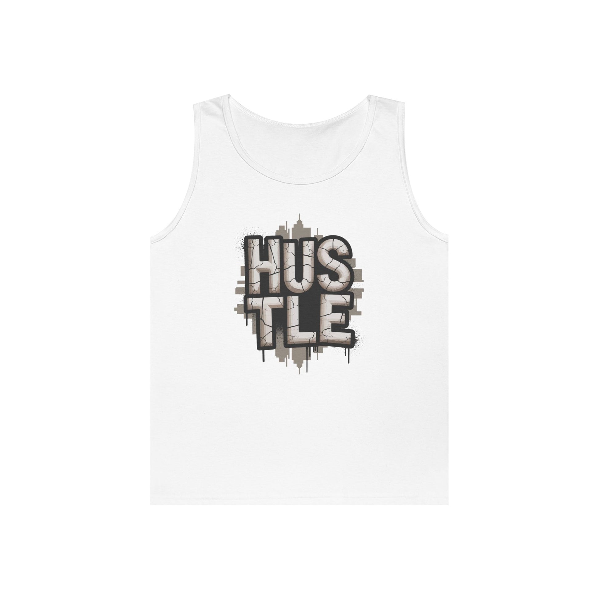 HUSTLE Cracked Street Typography Skyline Unisex Tank Top for Grind Mode | TEEZOCA 