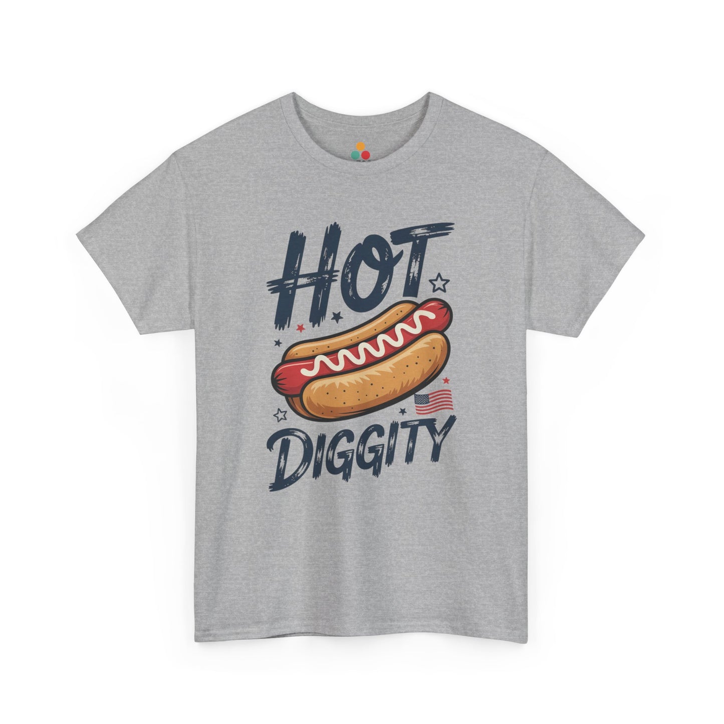 TEEZOCA Hot Dog T Shirt design as a t-shirt graphic with Hot Dog Tee Shirt appeal, mustard detail, and red, white, and blue accents.
