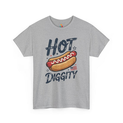 TEEZOCA Hot Dog T Shirt design as a t-shirt graphic with Hot Dog Tee Shirt appeal, mustard detail, and red, white, and blue accents.
