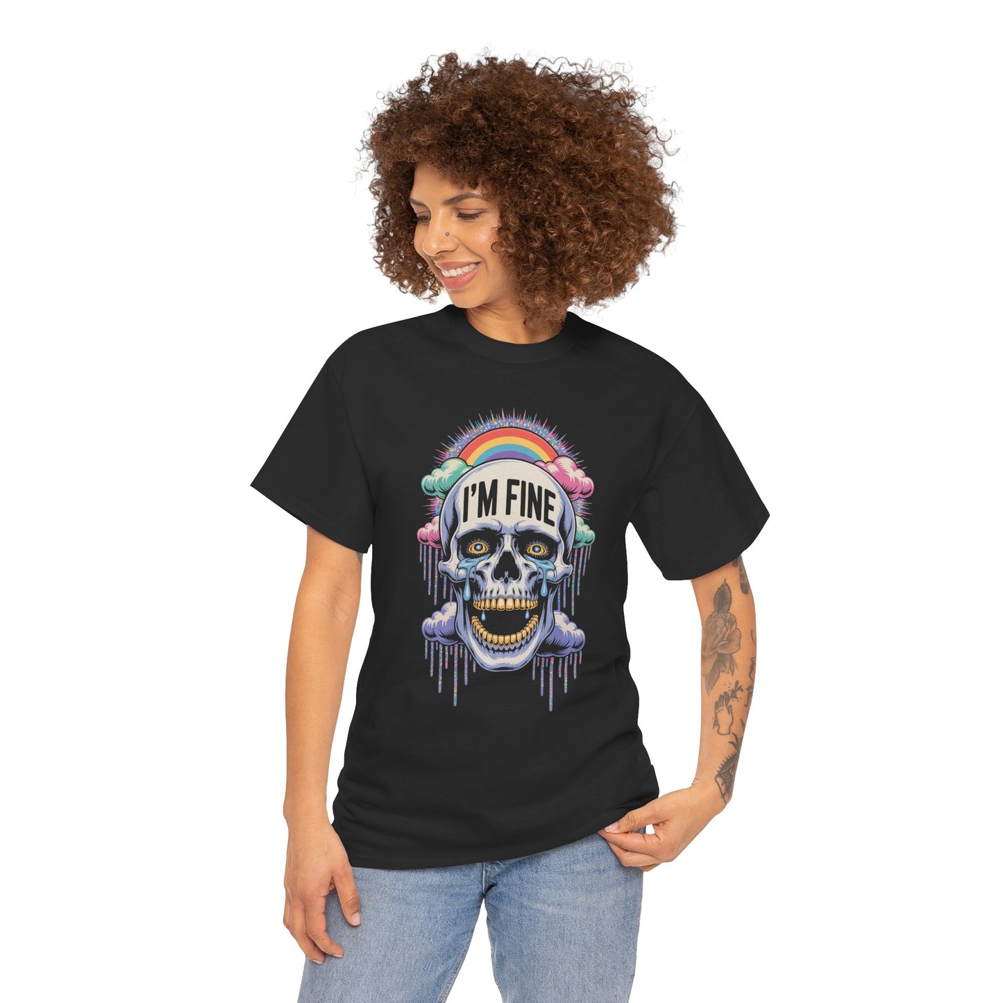 I'm Fine Skull Rainbow Graphic Unisex T-shirt with Dark Humor Vibes | TEEZOCA 