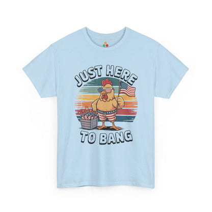 TEEZOCA Independence Day Shirt t-shirt with a Gag Gift Shirt twist, sunglasses rooster, flag, and fireworks for adult party humor.
