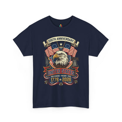 TEEZOCA July 4 shirts design showing a statue of liberty t shirt theme with eagle, bell, flags, and bold 1776 2026 lettering.
