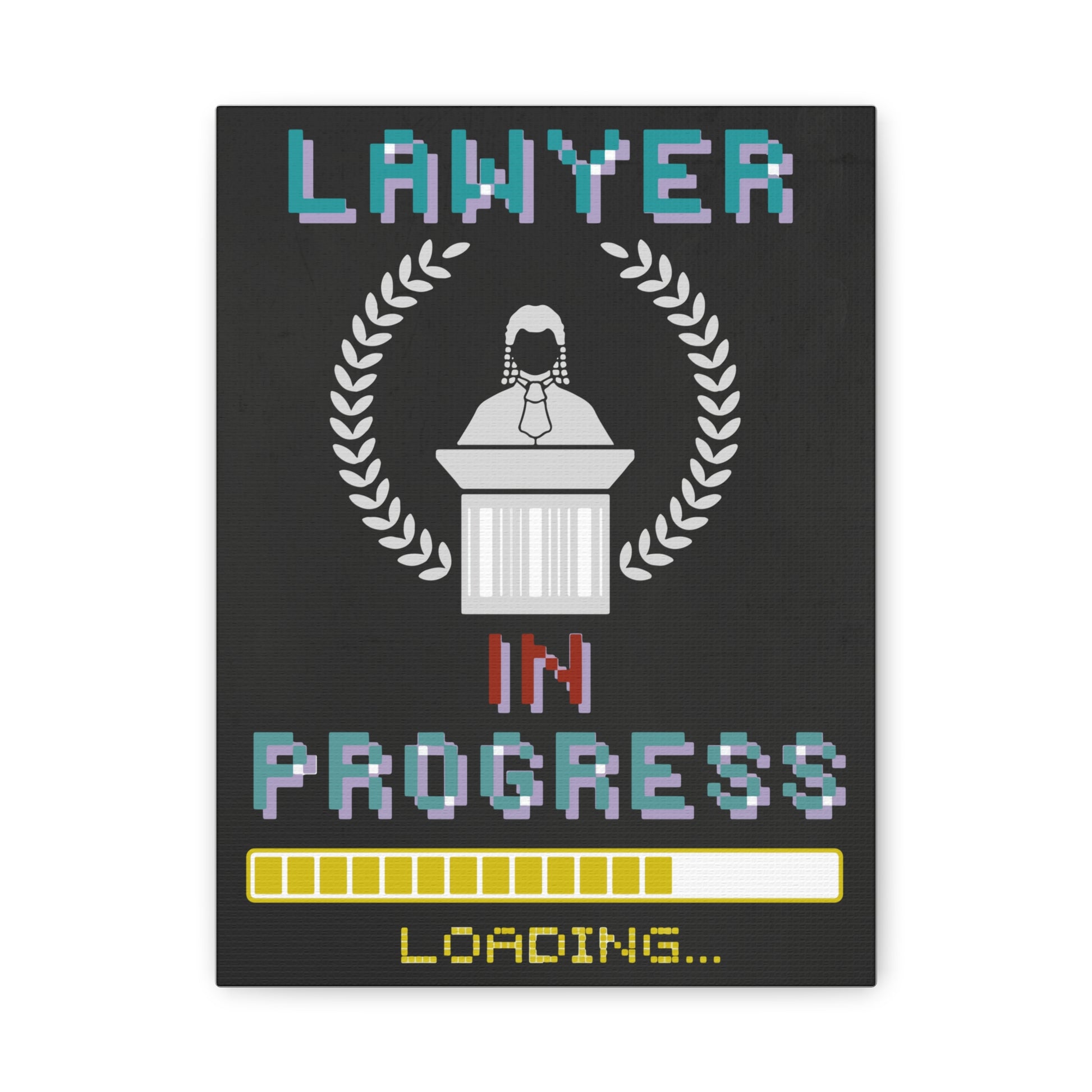 TEEZOCA “Lawyer in Progress Loading” pixel art canvas wall art shown close up.