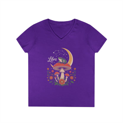 Libra Zodiac Frog Moon Mystic Art Aesthetic V-Neck T-Shirt for Women | TEEZOCA 