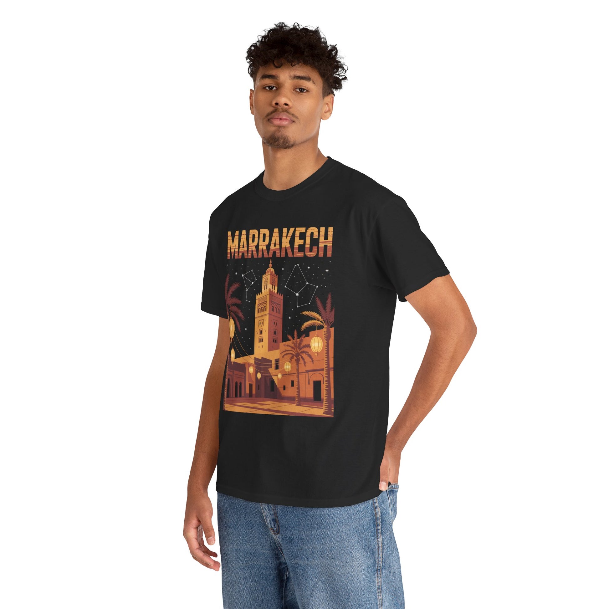 Marrakech Night Moroccan Medina Stars Unisex T-shirt Retro City Art | TEEZOCA 