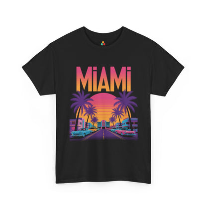 Miami Retro Sunset Palm Street Unisex T-shirt City Art | TEEZOCA 