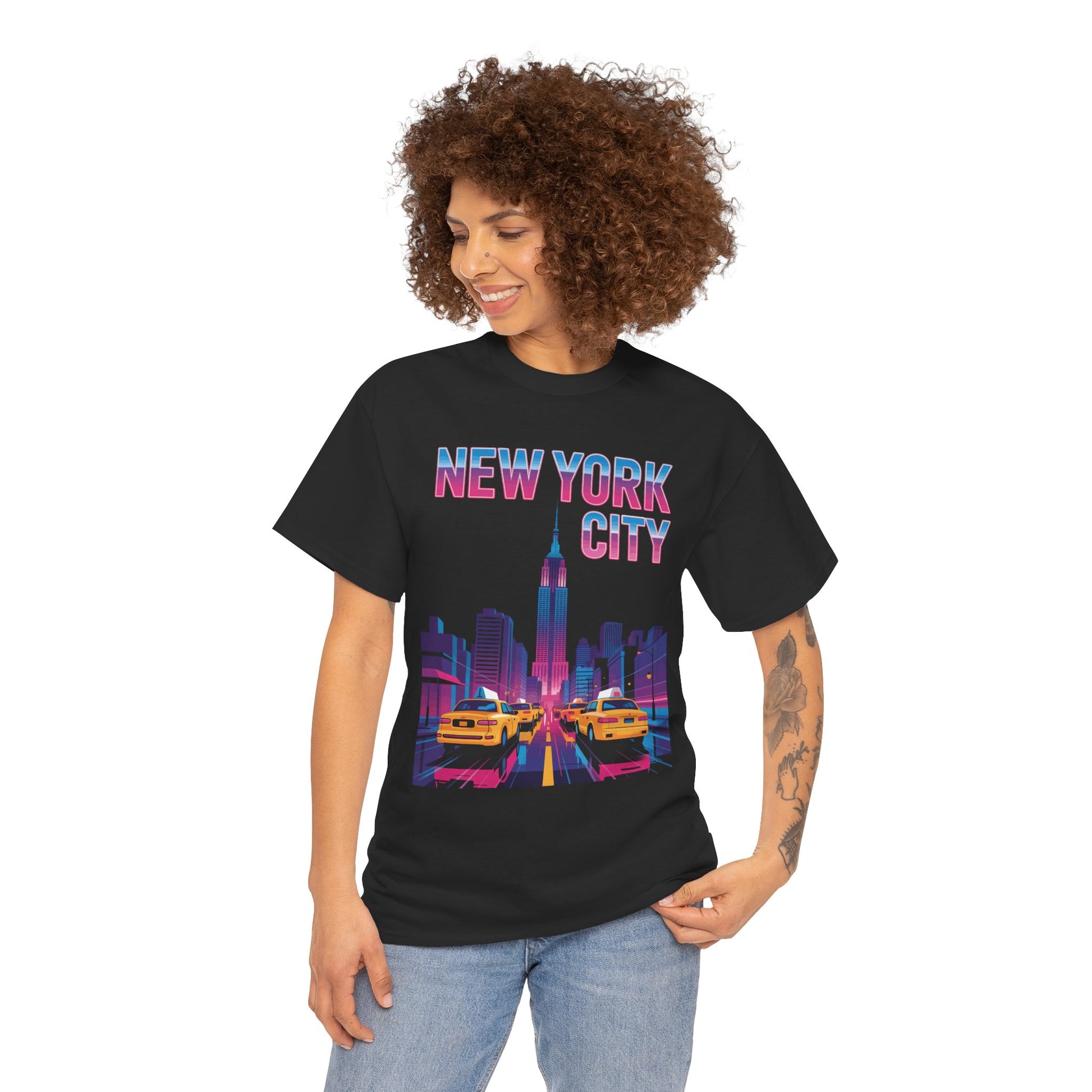 New York City Neon Taxi Unisex T-shirt Urban Skyline Streetwear Art | TEEZOCA 