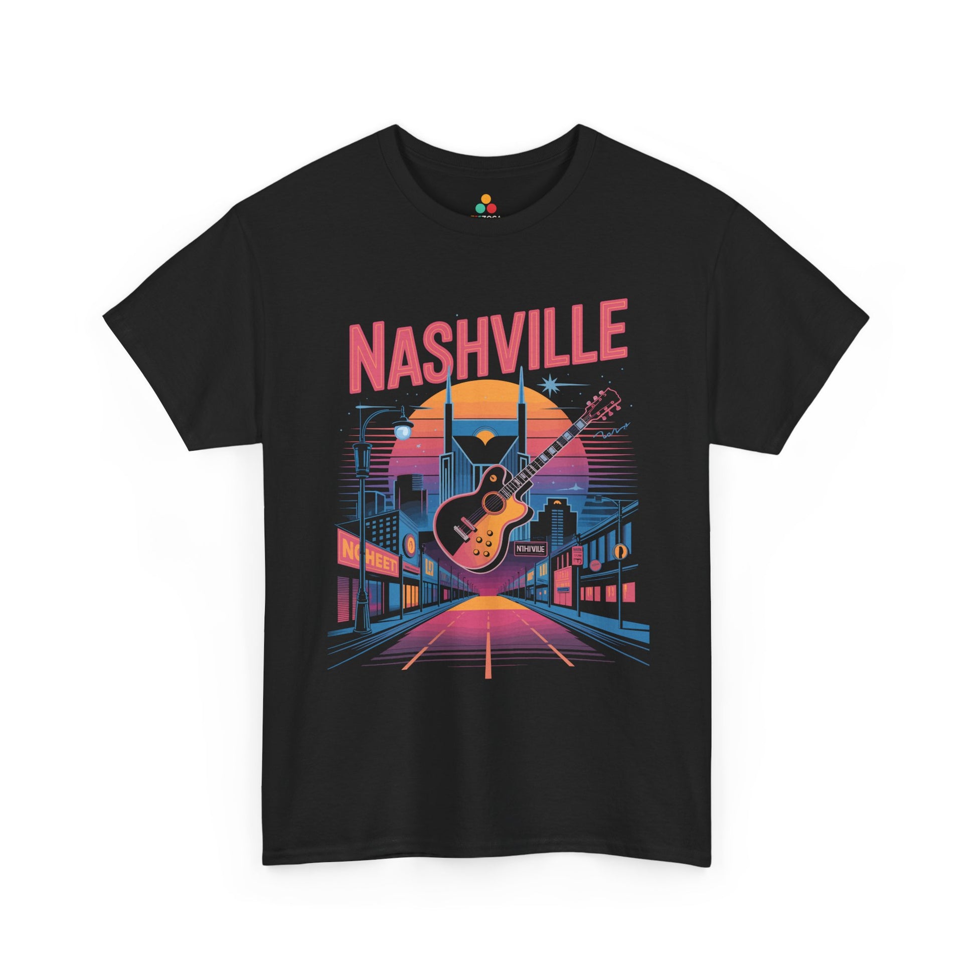 Nashville Music Street Guitar Sunset Retro City Unisex T-shirt | TEEZOCA 