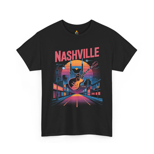 Nashville Music Street Guitar Sunset Retro City Unisex T-shirt | TEEZOCA 