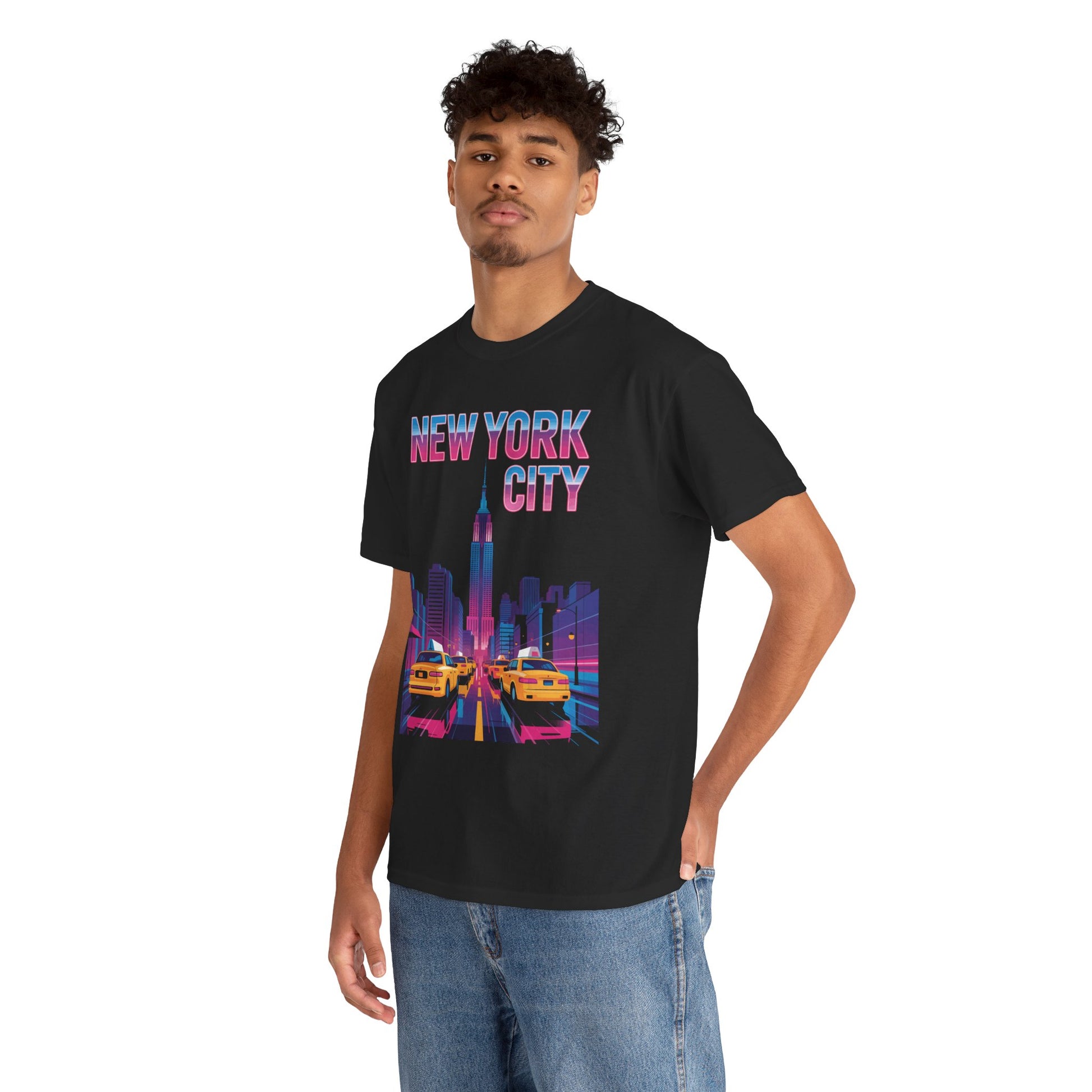 New York City Neon Taxi Unisex T-shirt Urban Skyline Streetwear Art | TEEZOCA 