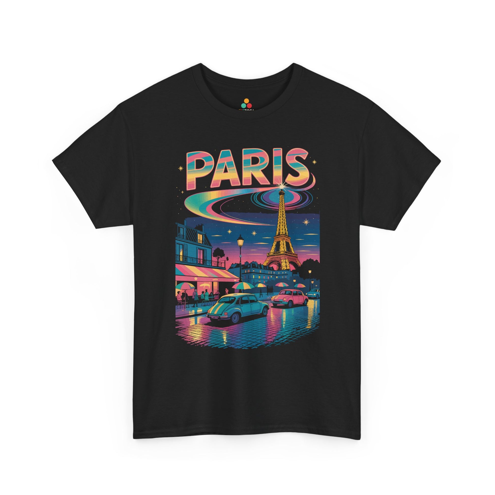 Paris Neon Night Unisex T-shirt Eiffel Tower Streetwear City Art | TEEZOCA 