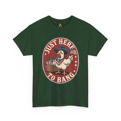 TEEZOCA Patriotic Chicken Shirt t-shirt showing a proud rooster beside fireworks for backyard July 4 laughs.
