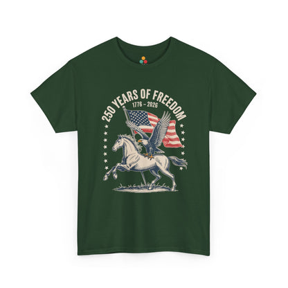 TEEZOCA Patriotic Horse Shirt t-shirt with 250 Years of Freedom Shirt lettering and rugged patriotic artwork.
