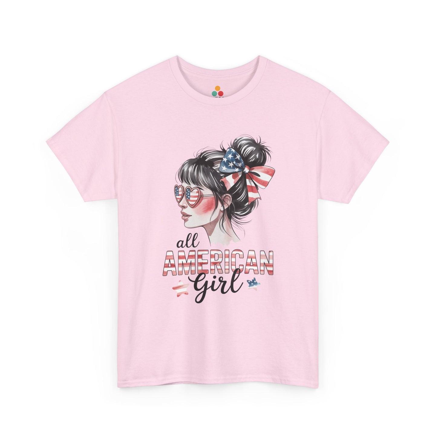 TEEZOCA Patriotic Womens Shirt t-shirt featuring a feminine All American Girl design for cute 4th of July outfits.
