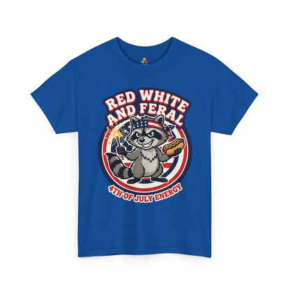 TEEZOCA Red White and Blue Shirt t-shirt design with a smiling trash panda, flag bandana, and bold summer party mood.
