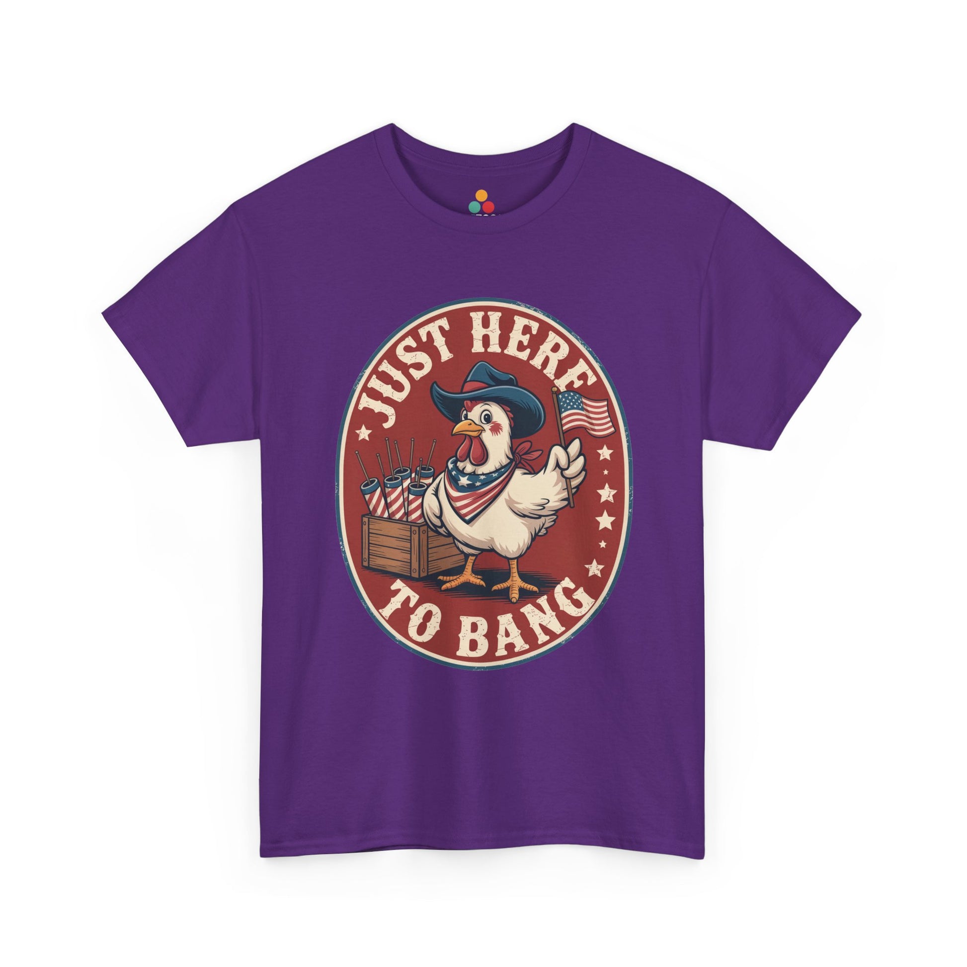 TEEZOCA Red White and Boom Shirt t-shirt with chicken fireworks design for funny patriotic party outfits.
