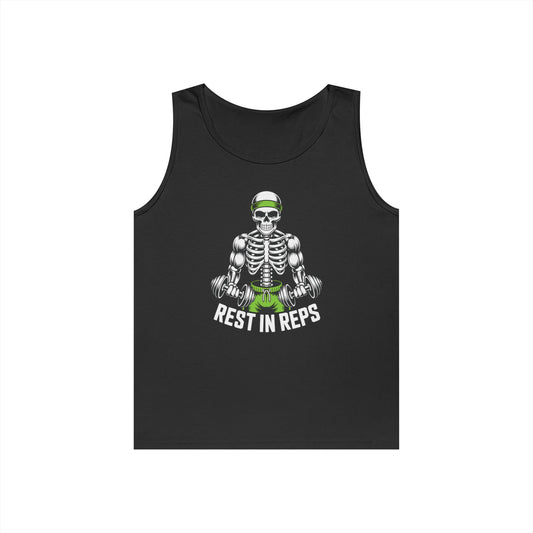Rest In Reps Skull Gym Graphic Unisex Tank Top for Lifters and Hustlers | TEEZOCA 