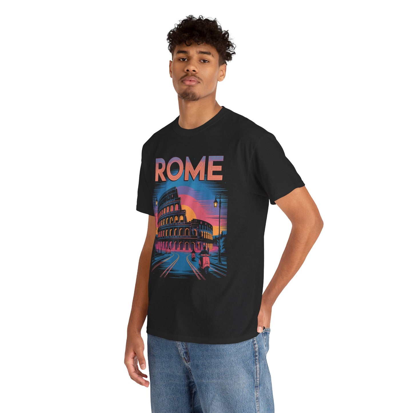 Rome Colosseum Sunset Scooter Street Retro City Unisex T-shirt | TEEZOCA 