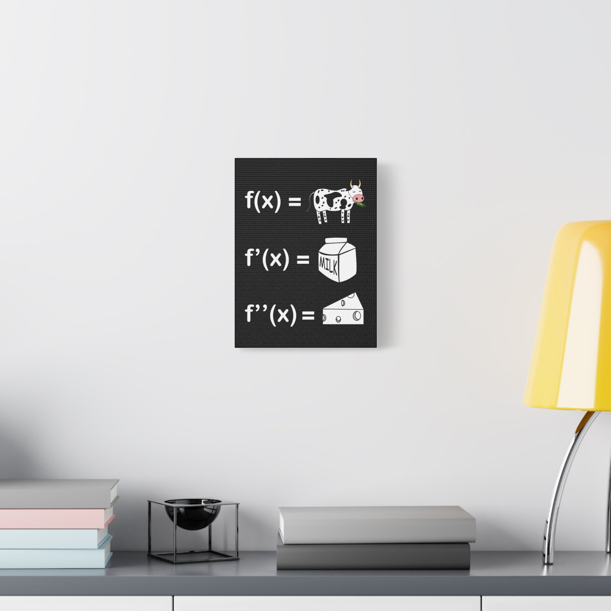 TEEZOCA STEM classroom derivatives wall art in a clean white room with plant and console.