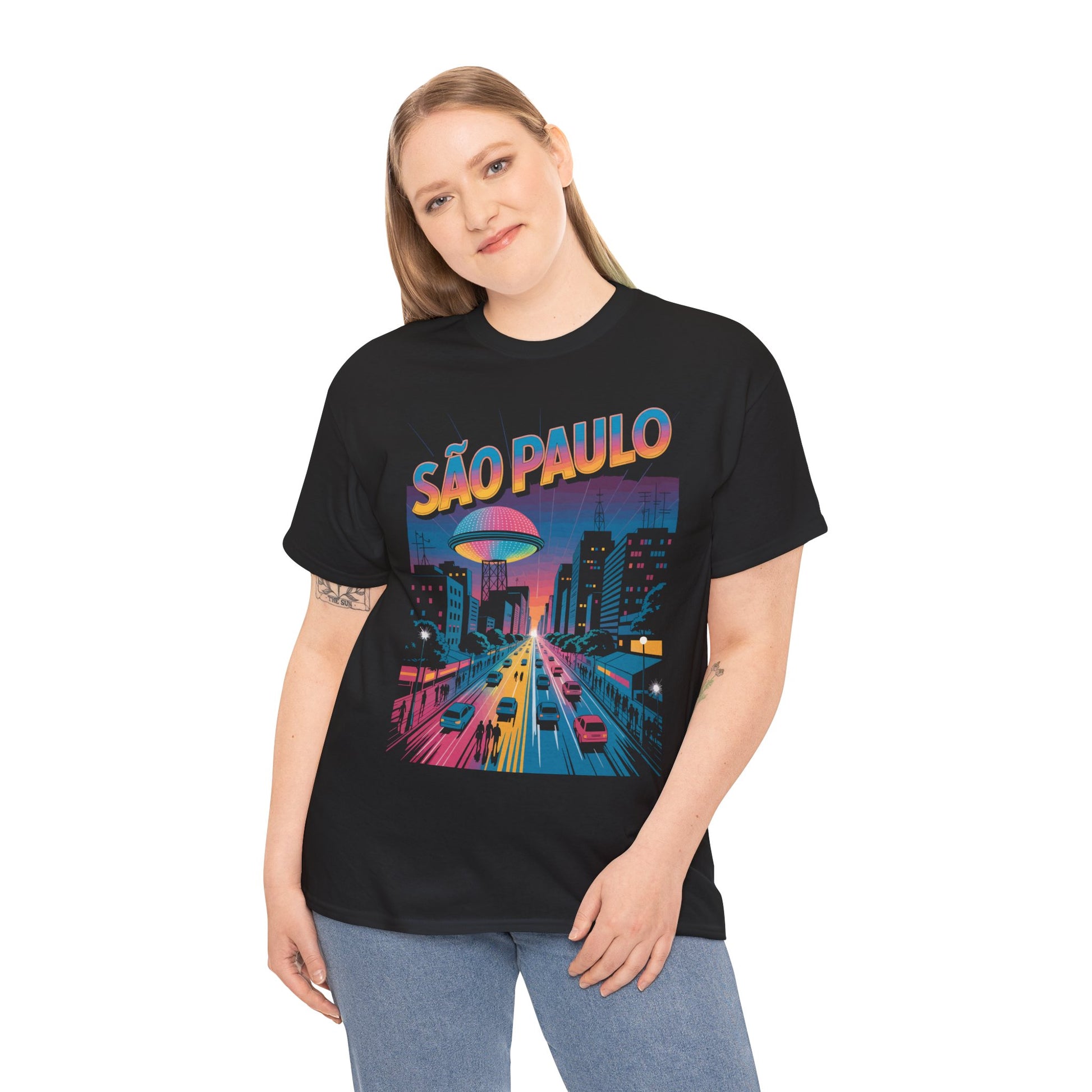 São Paulo Neon Cityscape Unisex T-shirt Urban Streetwear Travel Art | TEEZOCA 