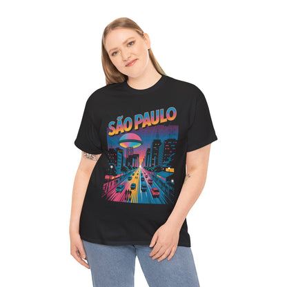 São Paulo Neon Cityscape Unisex T-shirt Urban Streetwear Travel Art | TEEZOCA 