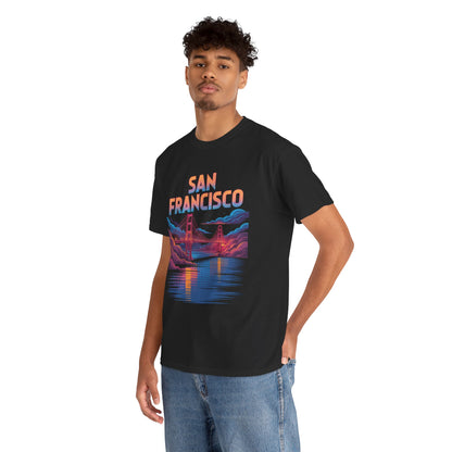 San Francisco Golden Gate Unisex T-shirt Neon Bridge City Art | TEEZOCA 