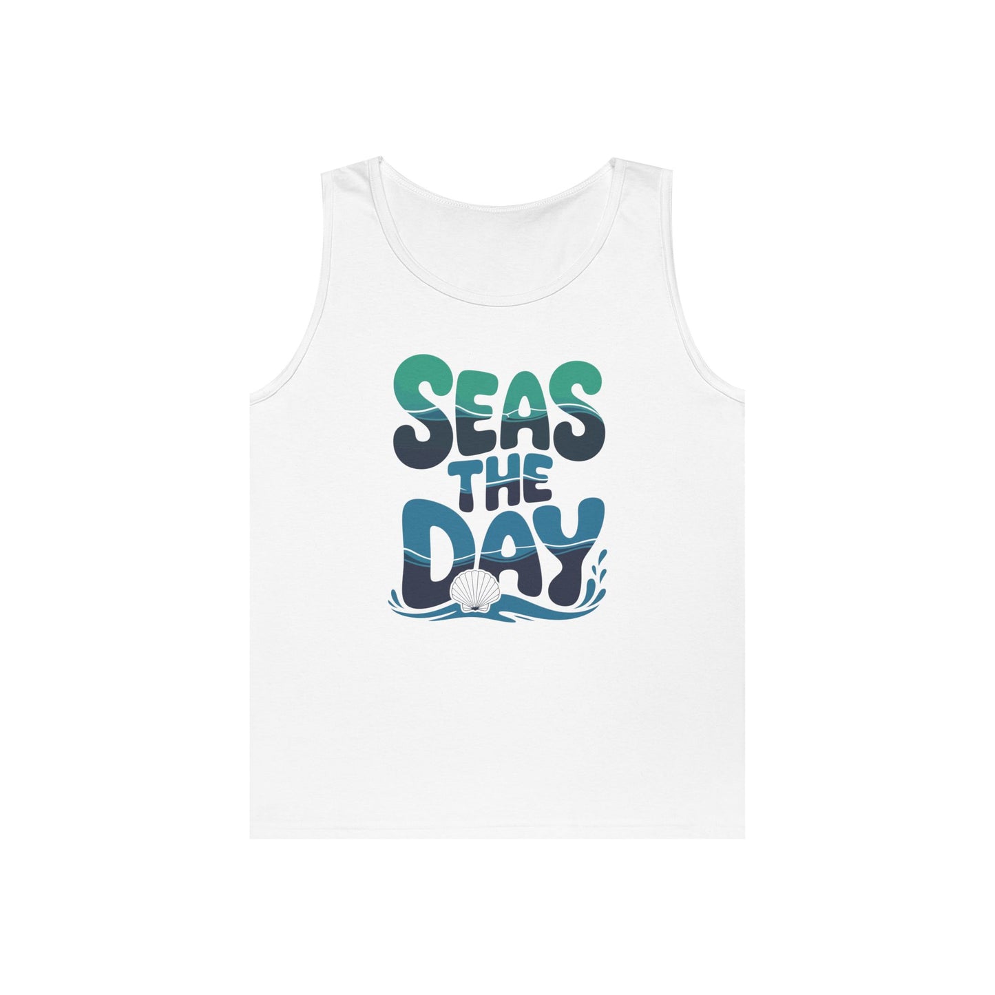 TEEZOCA Seas the Day Unisex Tank Top with ocean inspired typography design Seas the Day Unisex Tank Top – Ocean Inspired Summer Beach Streetwear | TEEZOCA 