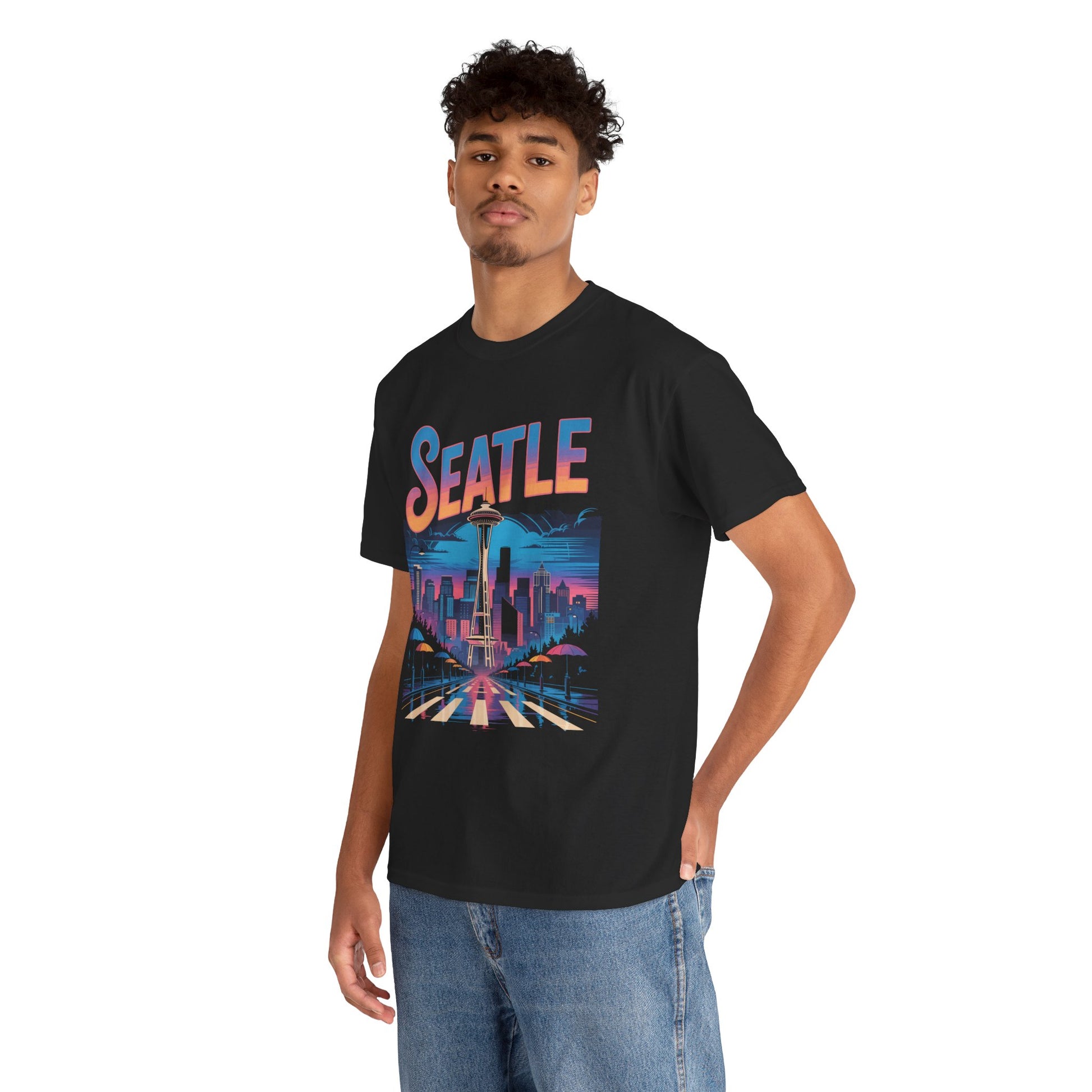 Seattle Space Needle Unisex T-shirt Neon Skyline Streetwear Art | TEEZOCA 