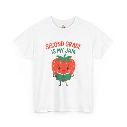 TEEZOCA Second Grade Is My Jam Strawberry White T-Shirt Back to School Teachers Gift