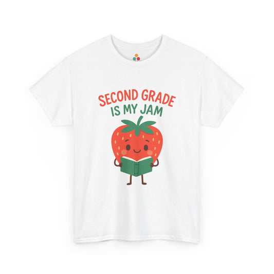TEEZOCA Second Grade Is My Jam Strawberry White T-Shirt Back to School Teachers Gift