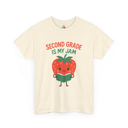 TEEZOCA Second Grade Is My Jam Strawberry beige T-Shirt Back to School Teachers Gift