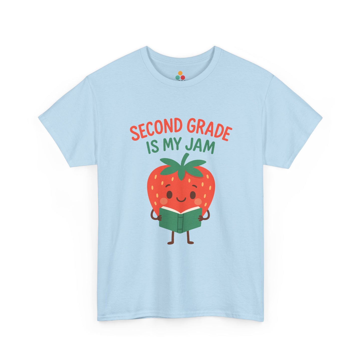 TEEZOCA Second Grade Is My Jam Strawberry light blue T-Shirt Back to School Teachers Gift