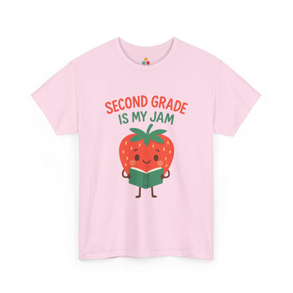 TEEZOCA Second Grade Is My Jam Strawberry light pink T-Shirt Back to School Teachers Gift