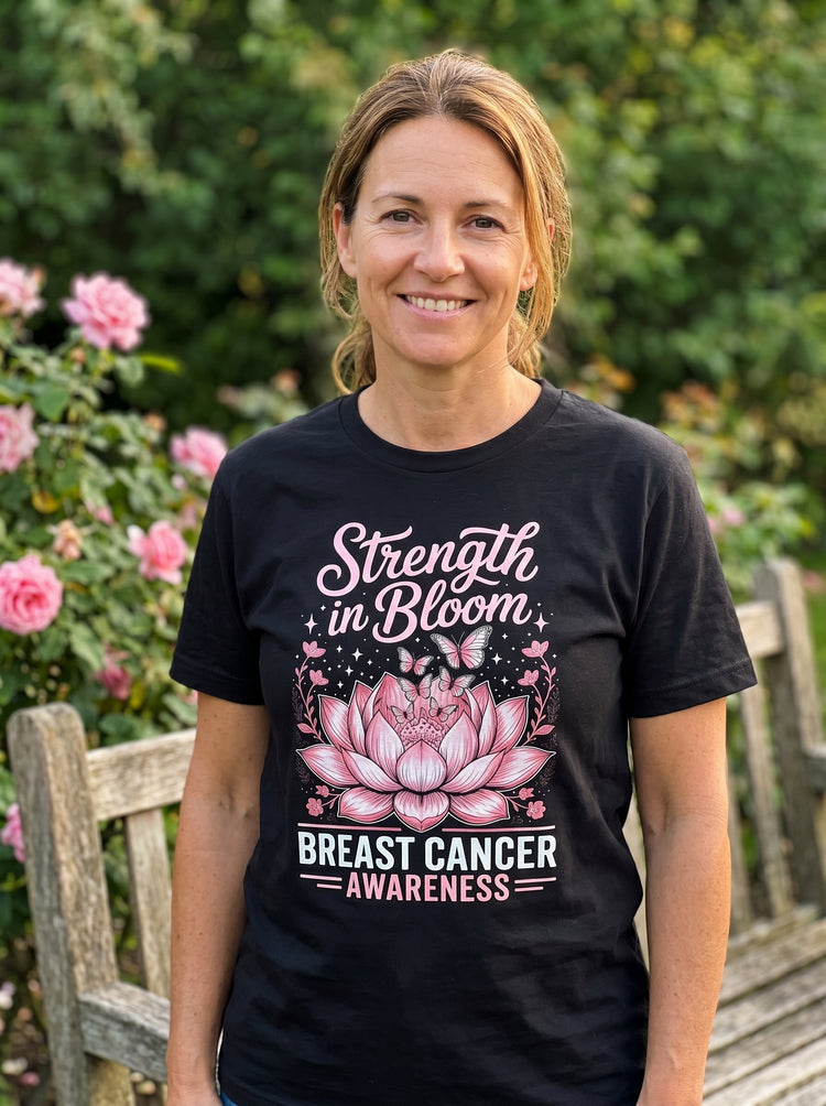 TEEZOCA Strength in Bloom graphic shirt close-up