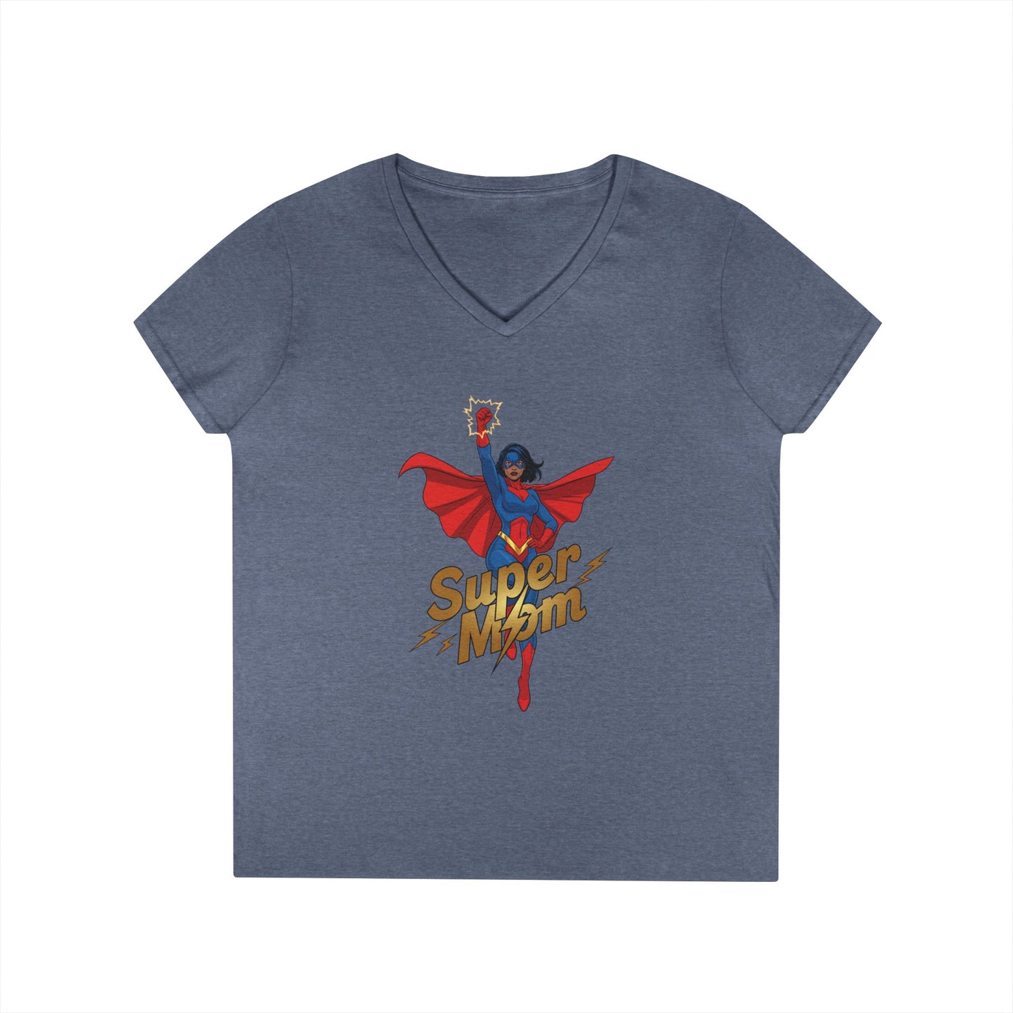 Super Mom Empowerment Graphic V-Neck T-Shirt for Confident Women | TEEZOCA 