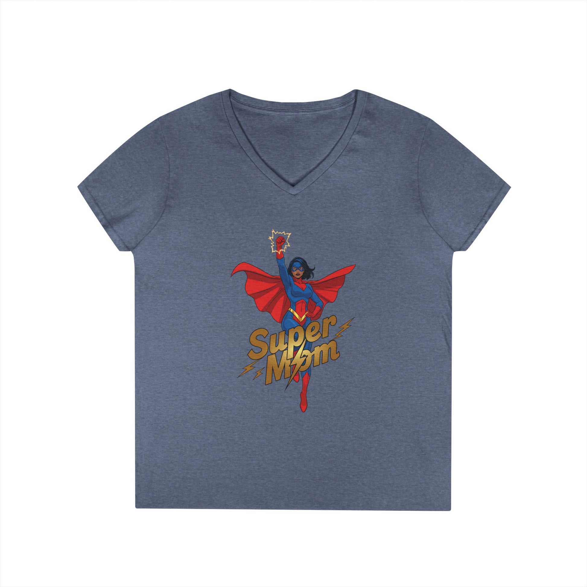Super Mom Empowerment Graphic V-Neck T-Shirt for Confident Women | TEEZOCA 