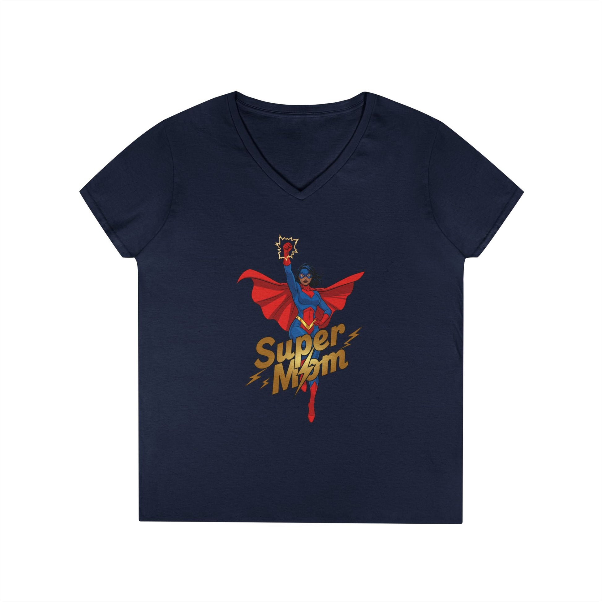 Super Mom Empowerment Graphic V-Neck T-Shirt for Confident Women | TEEZOCA 