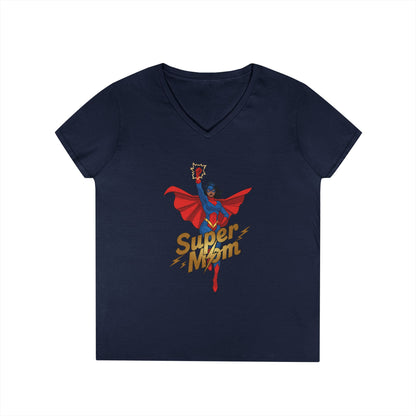 Super Mom Empowerment Graphic V-Neck T-Shirt for Confident Women | TEEZOCA 