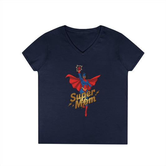 Super Mom Empowerment Graphic V-Neck T-Shirt for Confident Women | TEEZOCA 