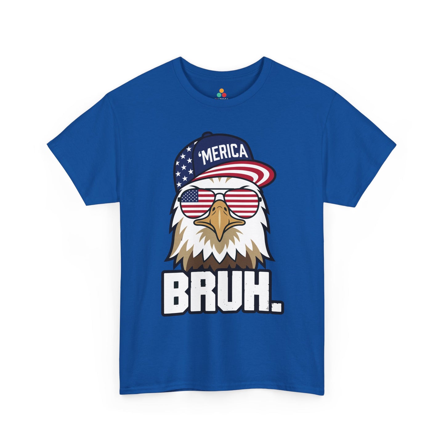 TEEZOCA T-shirt featuring a funny america shirt design with patriotic eagle artwork and clean Gen Z humor 4th of July royal blue Shirt, Funny Merica Bruh Eagle T-shirt