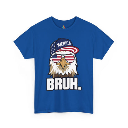 TEEZOCA T-shirt featuring a funny america shirt design with patriotic eagle artwork and clean Gen Z humor 4th of July royal blue Shirt, Funny Merica Bruh Eagle T-shirt