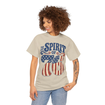 TEEZOCA T-shirt featuring an american spirit shirt design with bold 76 numbers, stars, stripes, and retro poster texture.
