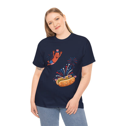 TEEZOCA T-shirt shows a Glizzy Shirt with a Rocket Hot Dog Shirt gag and funny 4th of July hot dog artwork.
