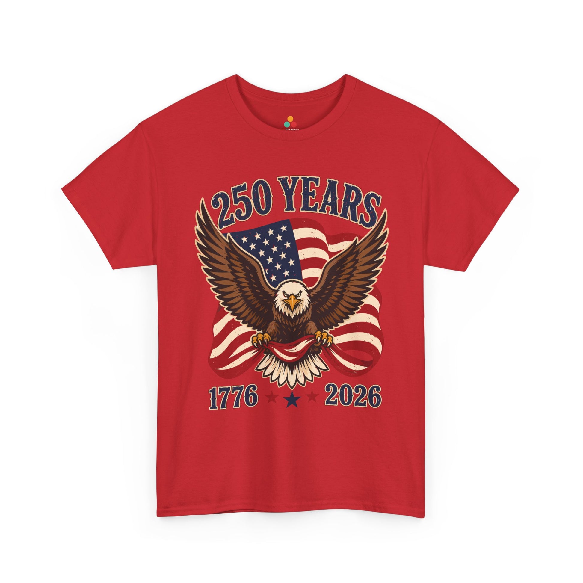 TEEZOCA USA 250th Birthday Shirt t-shirt for 4th of July T Shirts buyers, with 1776, 2026, stars, and eagle-and-flag art.
